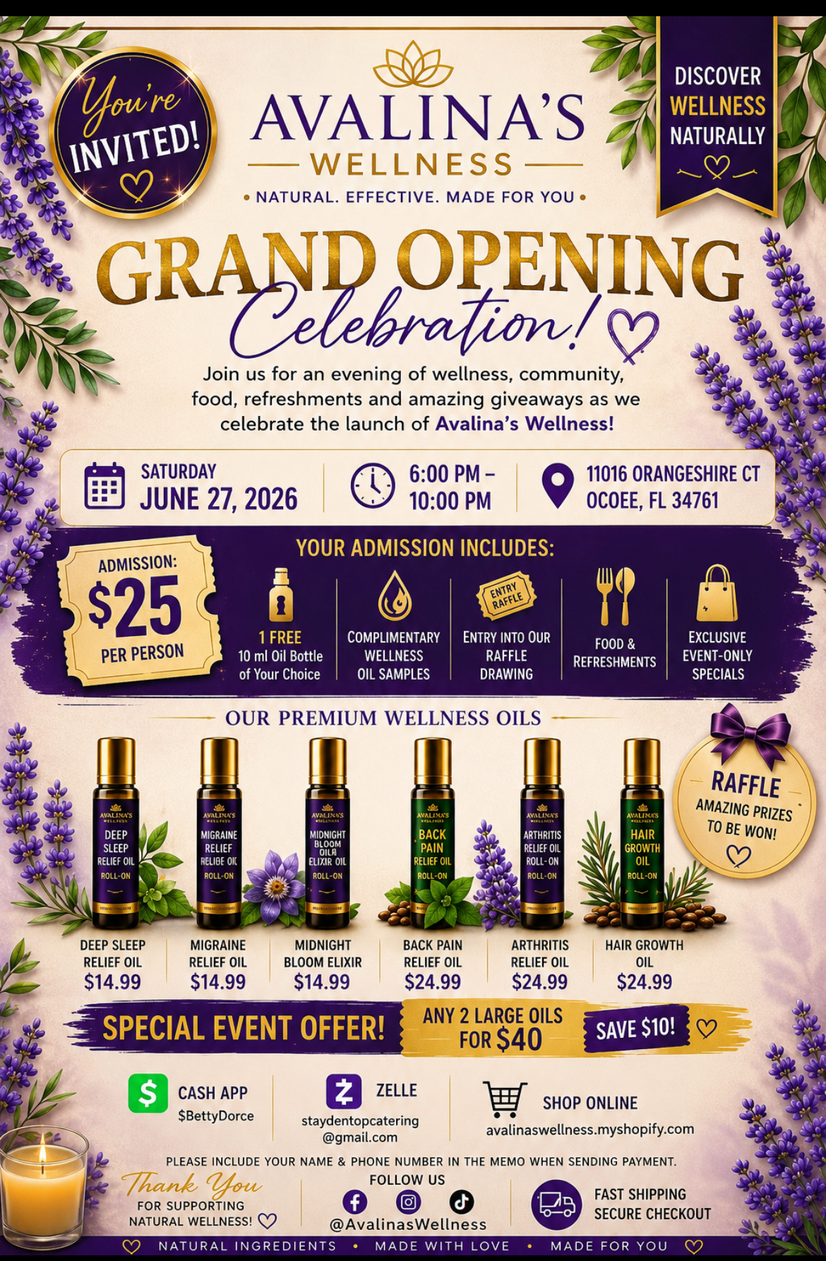 Avalina's Wellness Grand Opining Ticket.